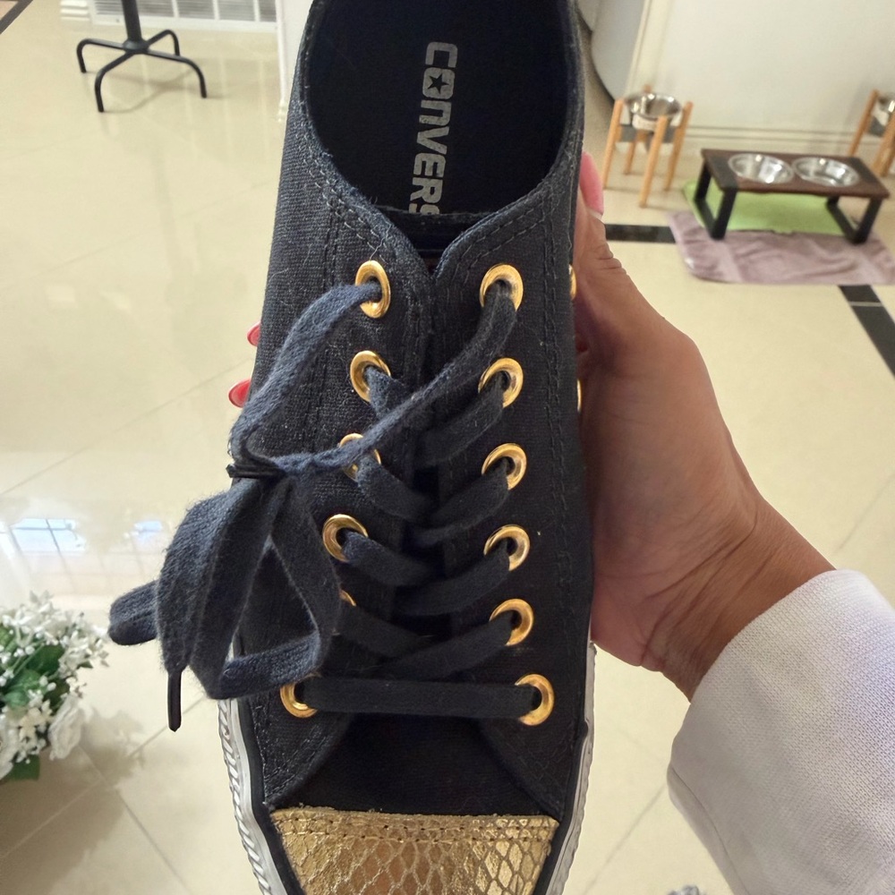 Converse All Stars Black Gold White Women's so 8 Sneakers w/ gold snakeskin toe - Picture 12 of 12
